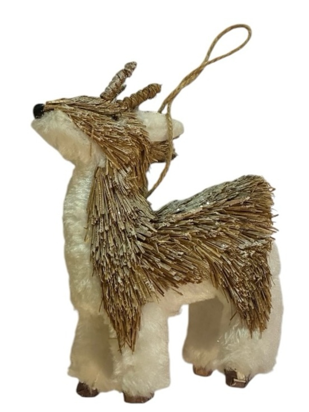 Pier 1 Rustic Brown & Cream Reindeer Ornament